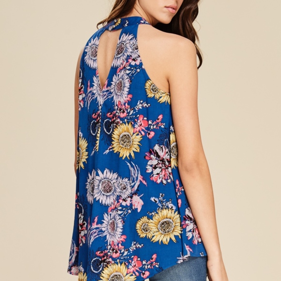 NWT Sunflower Floral Print Sleeveless Halter top - Picture 6 of 7